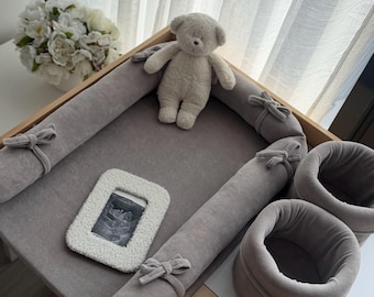 Soft Cotton Velour Baby Changing Mat Set with Baskets – Newborn Diaper Pad