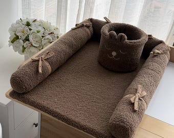 Teddy Changing Mat Set – Brown Organizer, Baskets, Waterproof Blanket, Newborn Baby Gift
