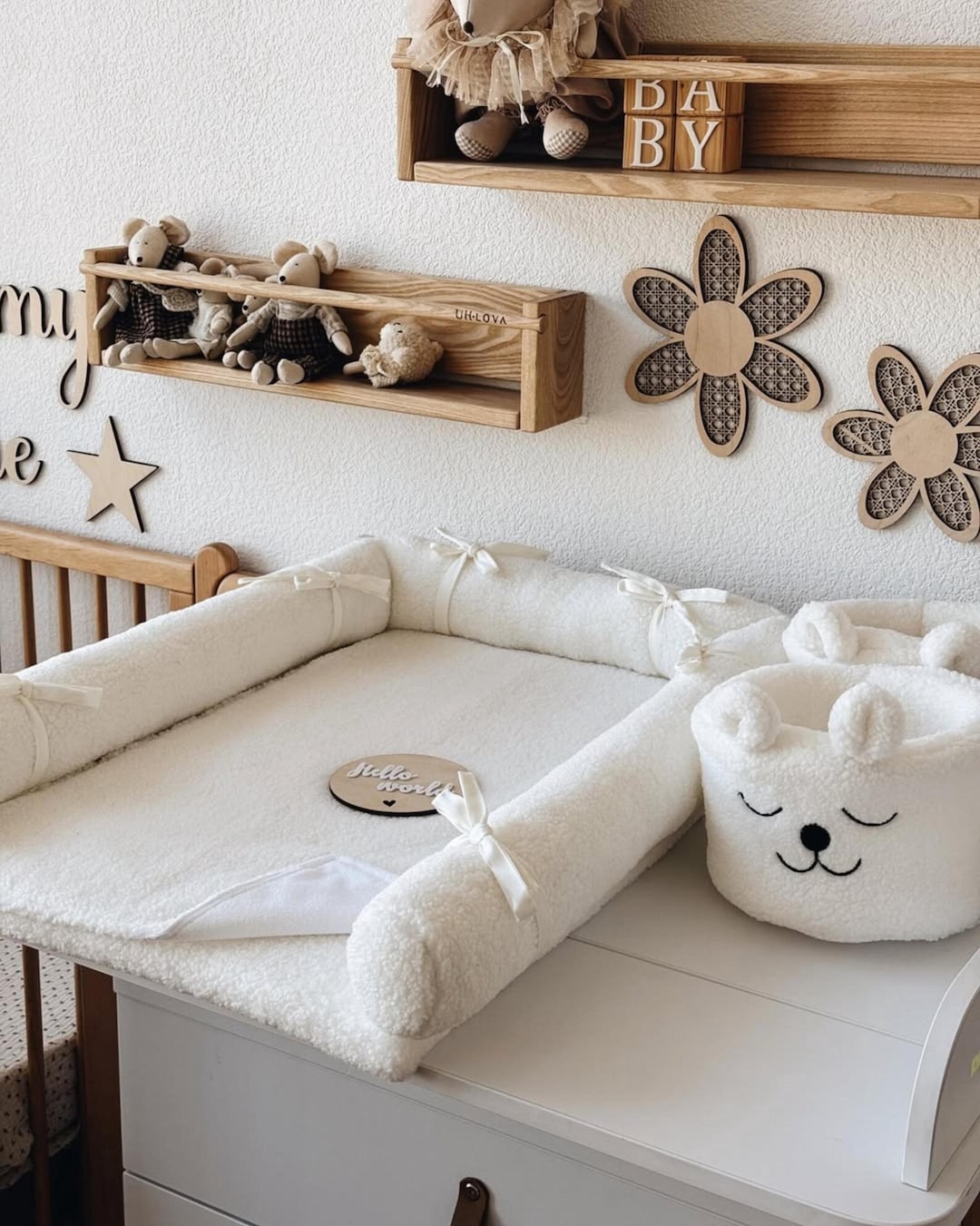 White Changing Mat Changing Mat – Teddy Changing Mat Set in White With Organizer, Baskets ...