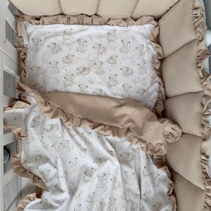Baby Crib Bedding Set with Ruffles, 100% Cotton, Beige Bedding for Newborn, Fitted Sheet with Elastic, Neutral Nursery Gift Set
