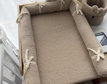 Changing Mat – Teddy Changing Mat Set in Beige with Organizer, Baskets & Waterproof Blanket, Soft Teddy Changing Mat, Newborn Gift