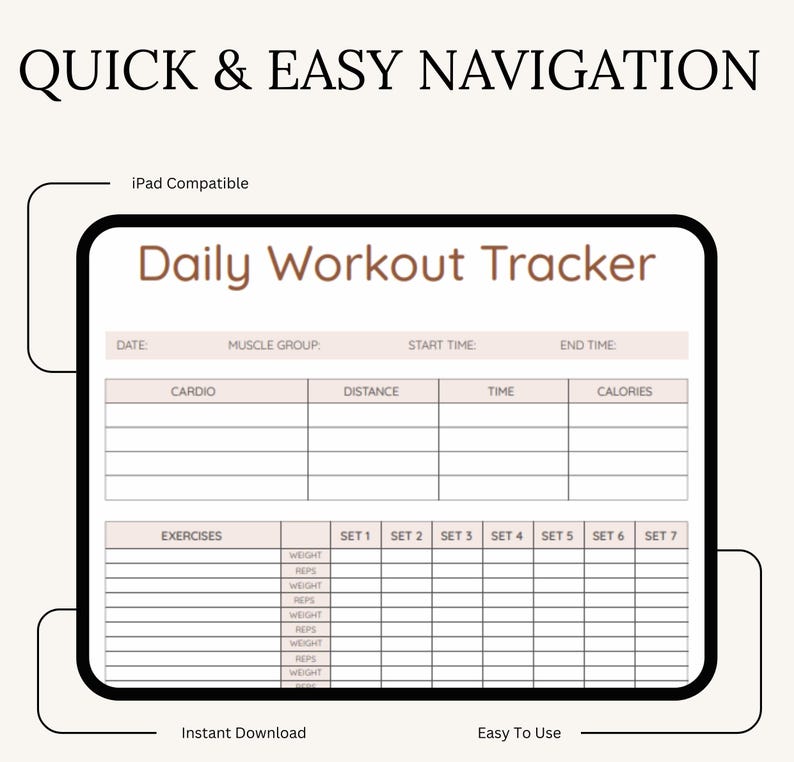 Daily Workout Tracker Printable | Gym Workout Log PDF | Strength ...