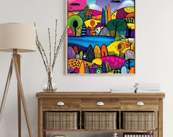 Póster paysage coloré – Arte pop art moderne abstrait – Póster vibrante decoración salón
