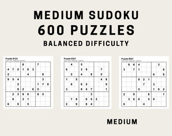 600 mellanstora Sudoku-pussel – Utskrivbar Sudoku PDF med 3 utskriftslayouter (Balanserad svårighetsgrad)
