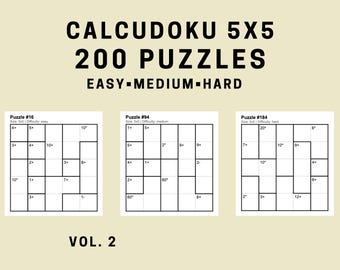Utskrivbara mattepussel 5x5 – 200 Calcudoku-logikspel PDF (lätt till svårt) Vol. 2