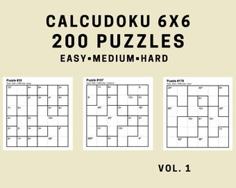 Calcudoku 6x6 – 200 Printable Math Logic Puzzles PDF (Easy, Medium, Hard) Vol. 1
