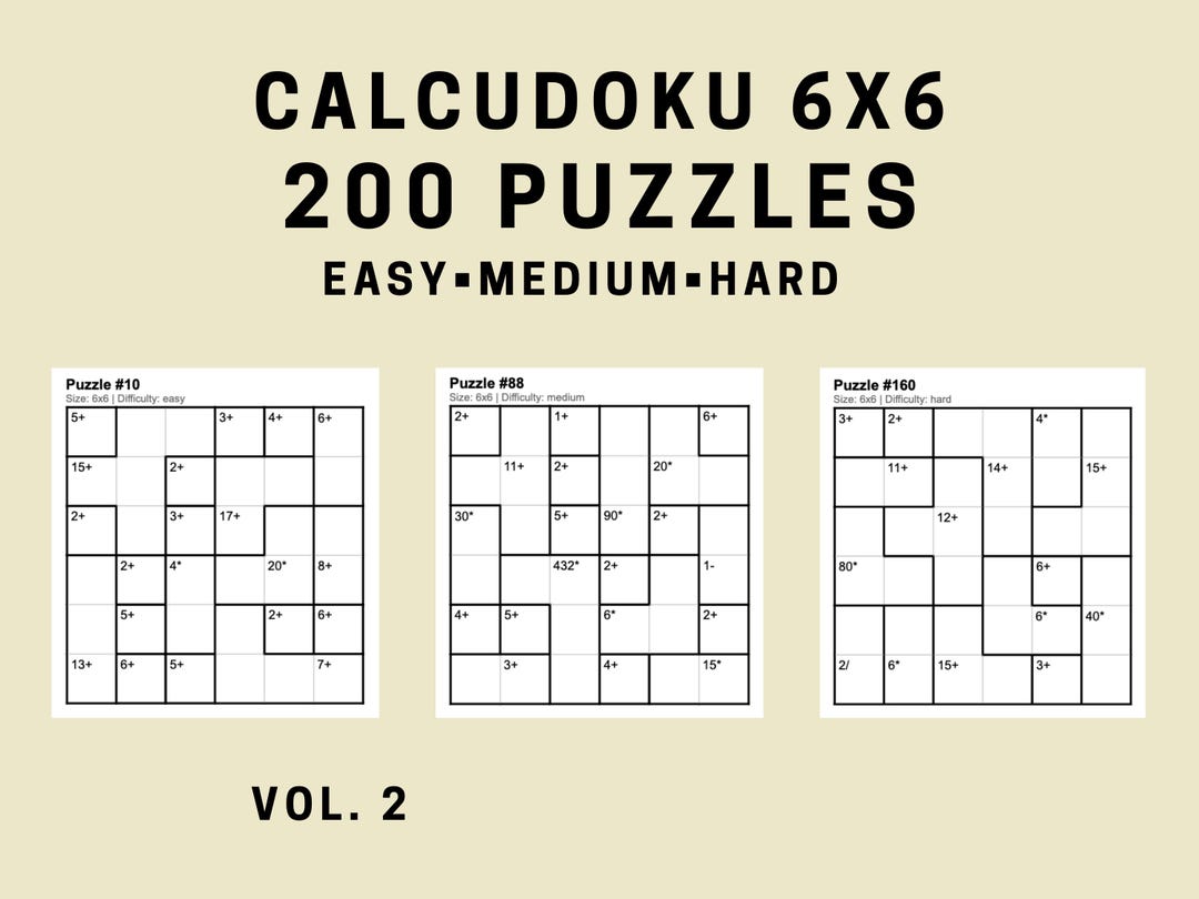 Math Logic Puzzles 6x6 – 200 Printable Calcudoku PDF (easy to Hard) Vol ...