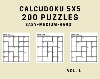Calcudoku 5x5 – 200 Printable Math Logic Puzzles PDF (Easy, Medium, Hard) Vol. 1