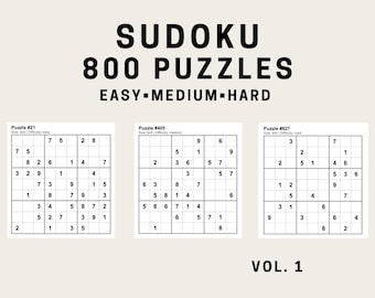 800 Sudoku-pussel – Utskrivbar Sudoku PDF med 3 utskriftslayouter (Lätt, Medel, Svår) Vol. 1