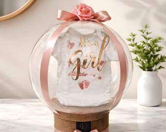 Personalized Luxury Baby Girl Gift Set in Baloon-Bodyssuit,Rib & Mom Dad Keychains