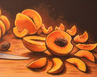 Peach Art, Peach Still Life, Giclée Print, Toile tendue 6x12 »