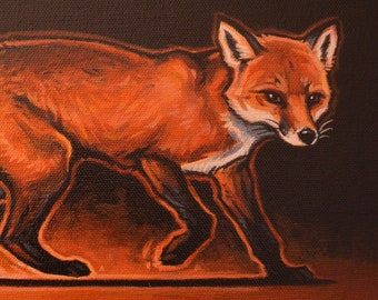 Art de renard, peinture de renard roux, impression giclée, oeuvre d'art de 9 x 12" sur toile tendue