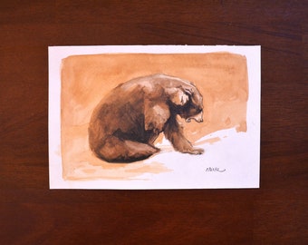 Angry Black Bear Watercolor Painting, Original Wildlife Art, Animal Painting, Bear Art
