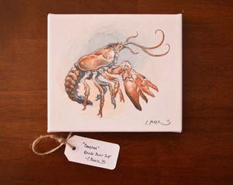 Peinture d’écrevisses, Gravure Giclée, Art Crawdad, Gravure d’une Aquarelle, Toile tendue 7x8 »