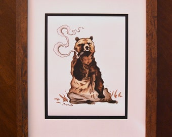 Art grizzly, peinture Smokey l'ours, aquarelle ours brun, oeuvre d'art ours, impression giclée