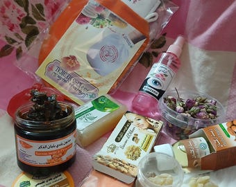 Moroccan Hammam Beauty Set, Argan Oil, Black Soap, Kessa Glove, Rose Water, Frankincense