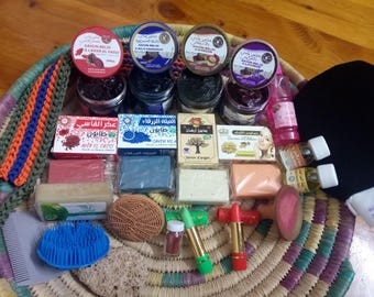 Set ritual de spa hammam marroquí, jabón negro, aceite de argán, guante Kessa, Nila, Aker Fassi
