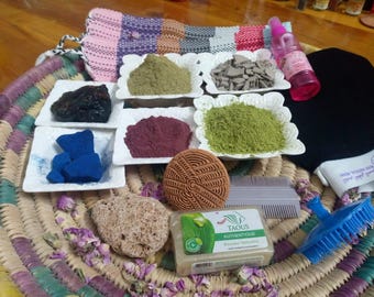Kit de spa Hammam marroquí auténtico / Regalo de cuidado de la piel orgánico / Jabón negro, Blue Nila, arcilla Rhassoul