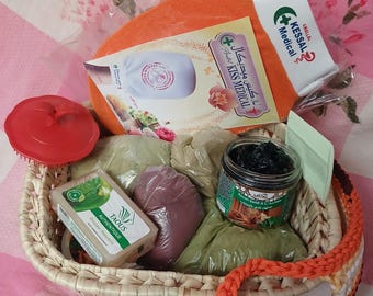 Authentic Moroccan Hammam Spa Kit | Herbal Black Soap, Kessa Glove, Tabrima (Gift Set)