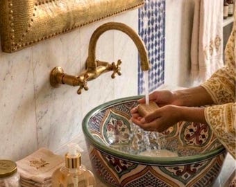 Lavabo de cerámica marroquí hecho y pintado a mano. Lavabo personalizable. Vasque artisanale
