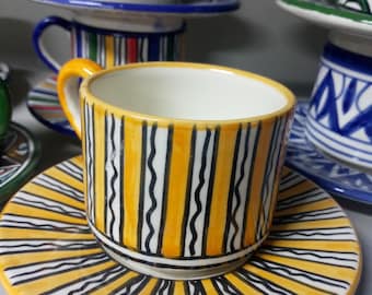 Juego de taza y platillo de café de cerámica marroquí hecho a mano