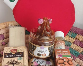 Authentic Moroccan Hammam Spa Set, Argan Oil, Black Soap, Kessa Glove & Artisanal Soap