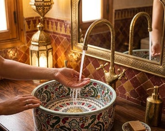 Moroccan Handcrafted Ceramic Vessel. Customable Artisanal Countrtop Sink