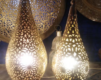 Lámpara marroquí de cobre hecha a mano, iluminación con filigrana arabesca