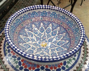 Lavabo de cerámica marroquí hecho a mano. Lavabo personalizable.