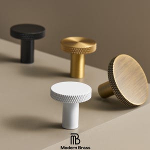 Milky White Brass Round Cabinet Knobs, Minimalist and Trendy Drawer Handles with Knurling Design