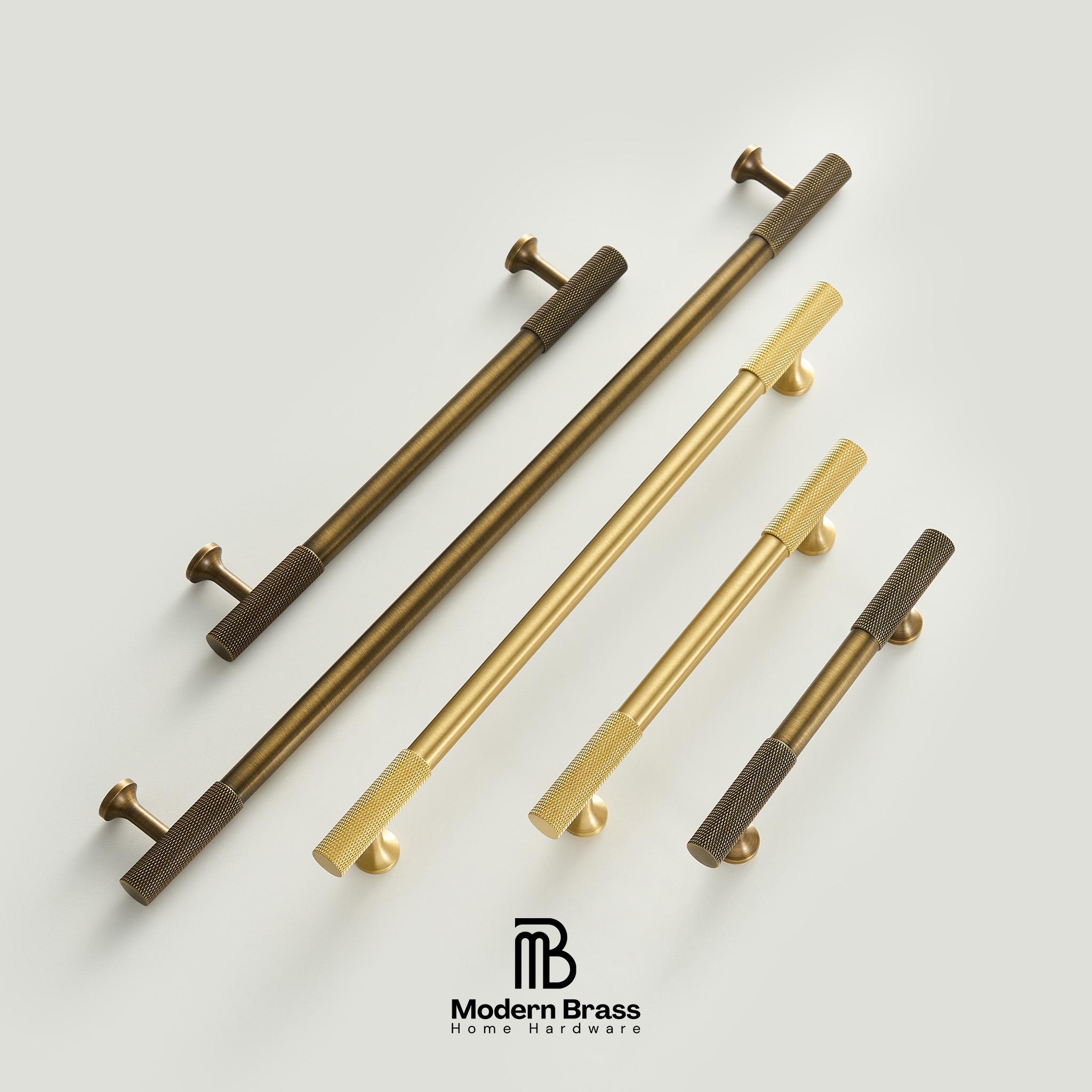 Brushed Antiqued Brass Knurled Pulls, Industrial Modern Cabinet Handles ...