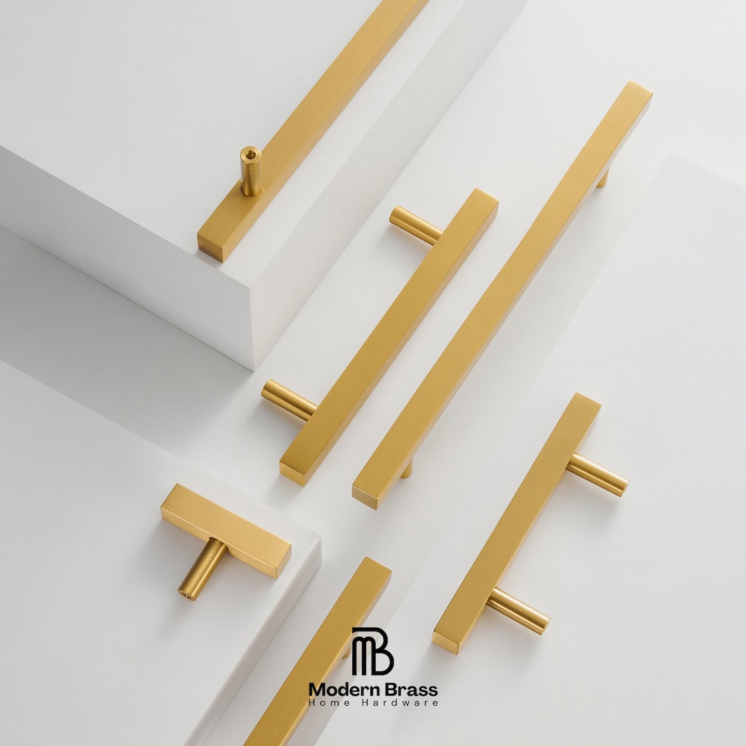 Modern Solid Brass Cabinet Pulls and Knobs, Kitchen Hardware - Etsy