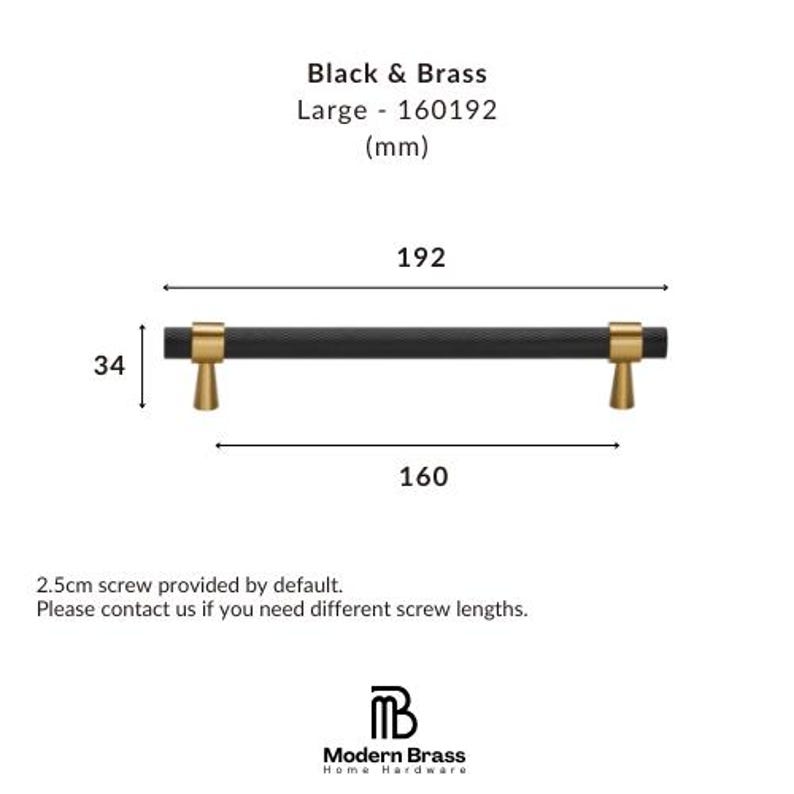 Architectural two-tone hardware combining matte black bars with brushed gold mounting feet.