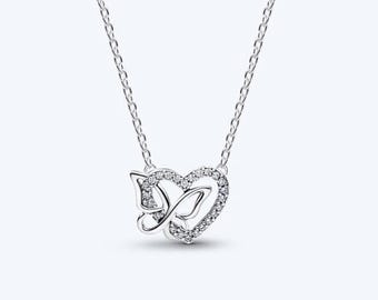 Pandora Entwined Heart & Butterfly Pendant Necklace - Sterling Silver - Gift Edition (Box, Bag, Card, Cloth)