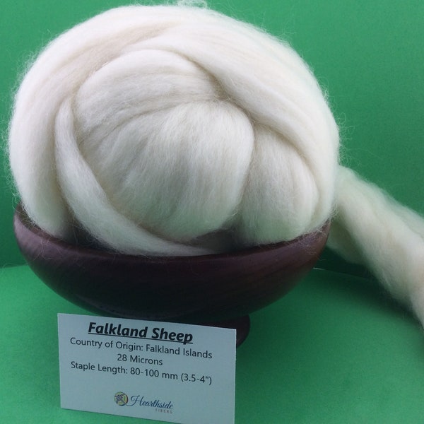 Falkland (white) roving, Falkland top from the Falkland Islands, great for spinning, felting, dyeing or weaving. 100 grams of fiber