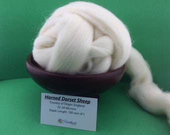 Dorset wool roving, Horned Dorset Top - 100 grams - great for spinning, felting, dyeing or weaving