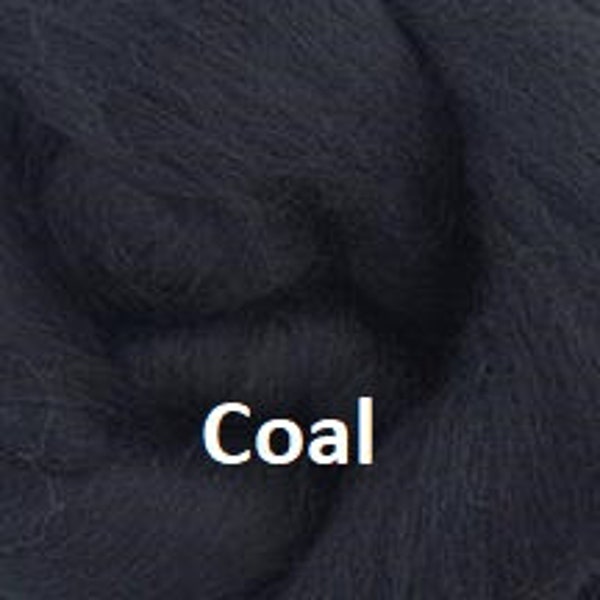 Dyed Merino Top, Solid Coal color, 23 micron, 100 grams, Great for felting, spinning and weaving