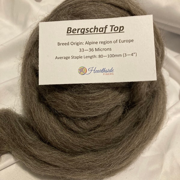 Bergschaf wool roving, top - Grey Bergschaf wool - 100 grams