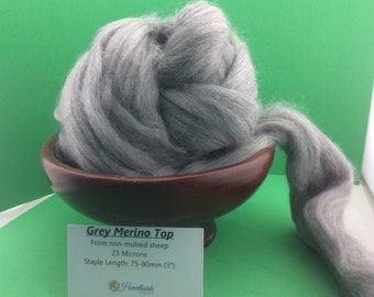 Merino Roving, grey, Natural Grey Merino Top, This is a natural un-dyed Top, 100 grams of 23 micron Merino, great for spinning or felting
