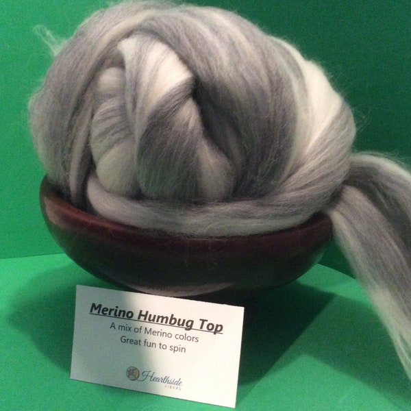Mixed Merino Roving, Merino Top, a beautiful blend of white and grey Merino Top, great fun to spin