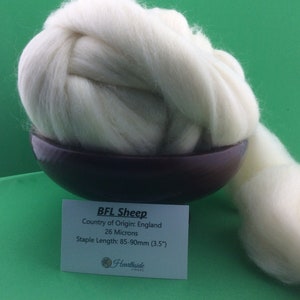 Blue Faced Leicester Roving, White BFL Top, 100 grams, great for dyeing, spinning, felting or weaving