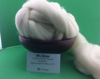 Blue Faced Leicester Roving, White BFL Top, 100 grams, great for dyeing, spinning, felting or weaving