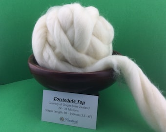 Corriedale Roving, White Corriedale Top, 100 grams, great for spinning, dyeing, felting or weaving