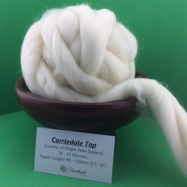 Corriedale Roving, White Corriedale Top, 100 grams, great for spinning, dyeing, felting or weaving