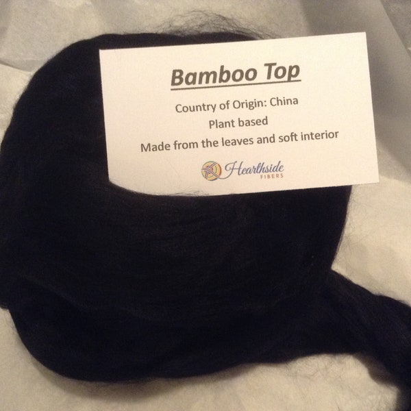 Black Bamboo roving, black bamboo top - 100 grams of plant based fiber, great vegan spinning fiber