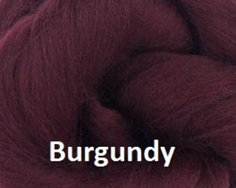 Dyed Merino Top, Solid Burgundy color, 23 micron, 100 grams, Great for felting, spinning and weaving