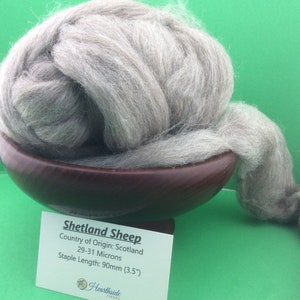 Shetland Roving, Grey Shetland Top, 100 grams of Shetland top from the United Kingdom, great for spinning or felting