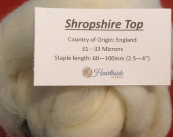 Shropshire Roving, White Shropshire Top, 100 grams, great for spinning, dyeing or felting, from Shropshire sheep