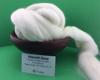 Polwarth wool roving, Polwarth Top - 100 grams - From the Polwarth Sheep - Great for spinning, felting, dyeing and weaving
