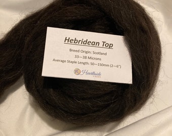 Hebridean wool top, natural black wool, Scottish breed of sheep